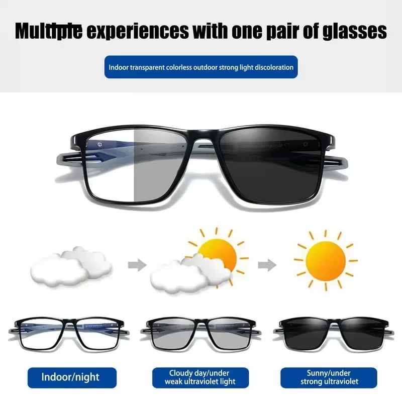 Men Ultralight Photochromic Glasses TR90 Frame Myopia Eyeglasses Women Male Vintage Color Changing Eyewear 0 To -4.0